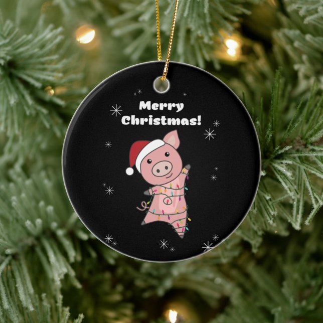 Pig Merry Christmas Animals Pigs Adult Cloth Face  Ceramic Tree Decoration (Tree)