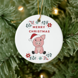 Pig Merry Christmas Animals Pigs Ceramic Tree Decoration