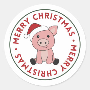 Pig Merry Christmas Animals Pigs Classic Round Sti Classic Round Sticker