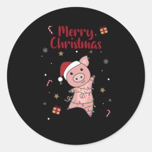 Pig Merry Christmas Animals Pigs Classic Round Sticker
