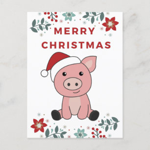 Pig Merry Christmas Animals Pigs Holiday Postcard