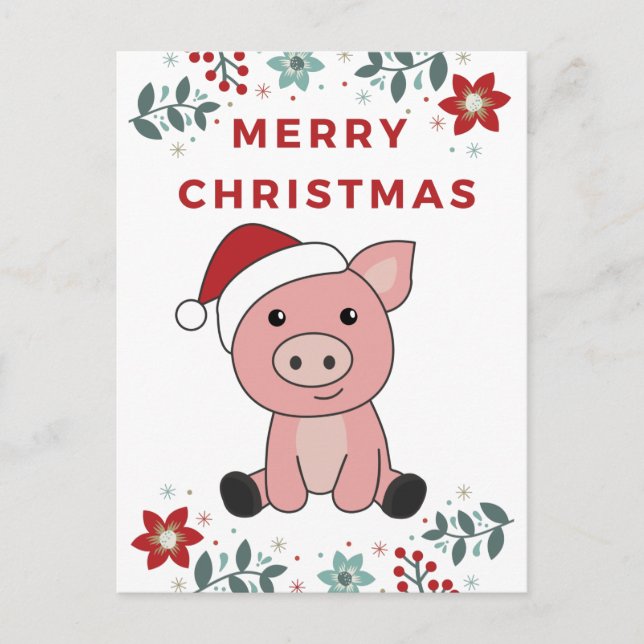 Pig Merry Christmas Animals Pigs Holiday Postcard (Front)
