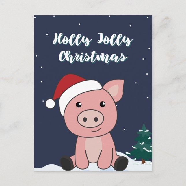 Pig Merry Christmas Animals Pigs Holiday Postcard (Front)