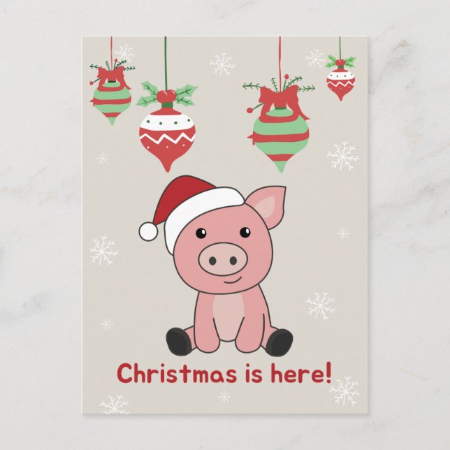 Pig Merry Christmas Animals Pigs Holiday Postcard (Front)