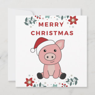 Pig Merry Christmas Animals Pigs Invitation