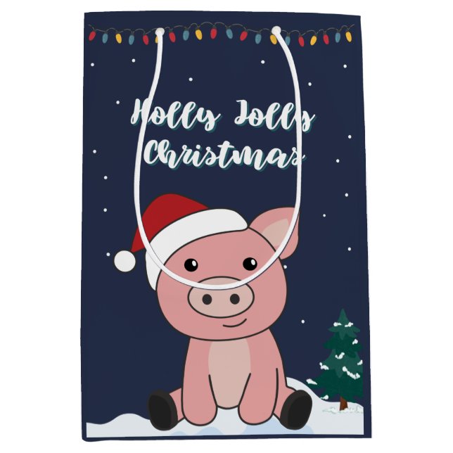 Pig Merry Christmas Animals Pigs Medium Gift Bag (Front)