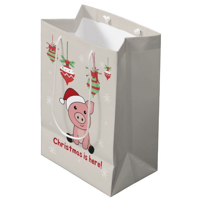 Pig Merry Christmas Animals Pigs Medium Gift Bag (Front Angled)