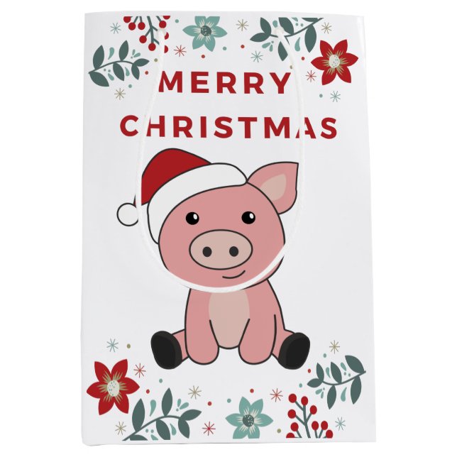 Pig Merry Christmas Animals Pigs Medium Gift Bag (Front)