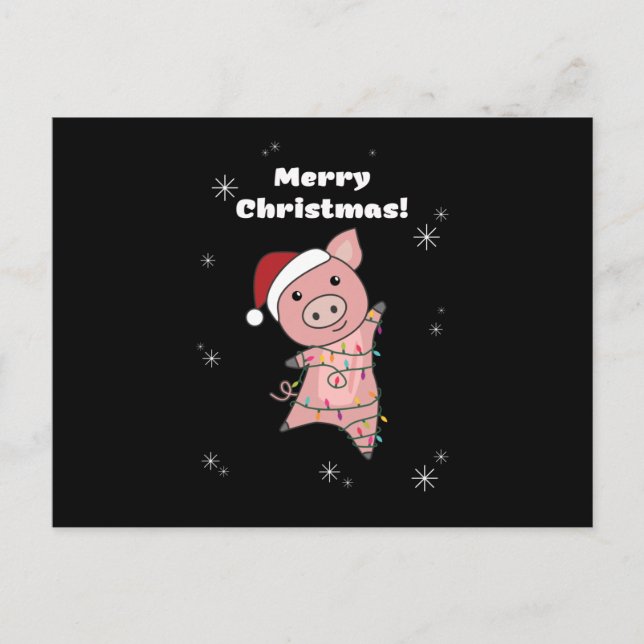 Pig Merry Christmas Animals Pigs Postcard (Front)