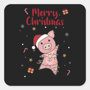 Pig Merry Christmas Animals Pigs Square Sticker