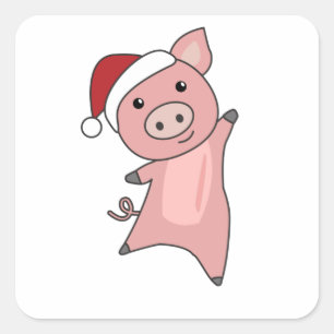 Pig Merry Christmas Animals Pigs Square Sticker