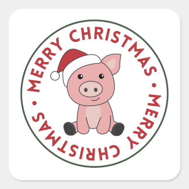 Pig Merry Christmas Animals Pigs Square Sticker (Front)