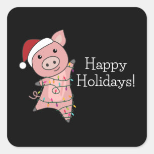 Pig Merry Christmas Animals Pigs Square Sticker