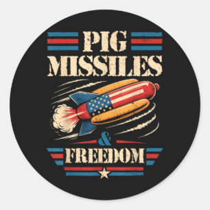 Pig Missiles And Dom 4th Of July Patriotic Hotdog Classic Round Sticker