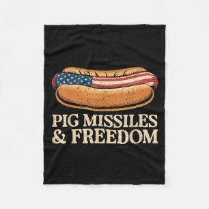 Pig Missiles And Dom 4th Of July Patriotic Hotdog Fleece Blanket