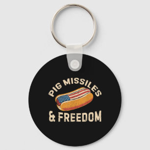 Pig Missiles And Dom 4th Of July Patriotic Hotdog Key Ring