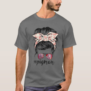Pig Mom Messy Hair In Bun Bandana Pig Mom T-Shirt