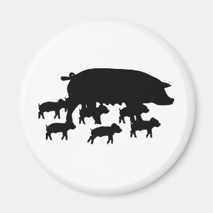 pig mum with young pigs icon magnet