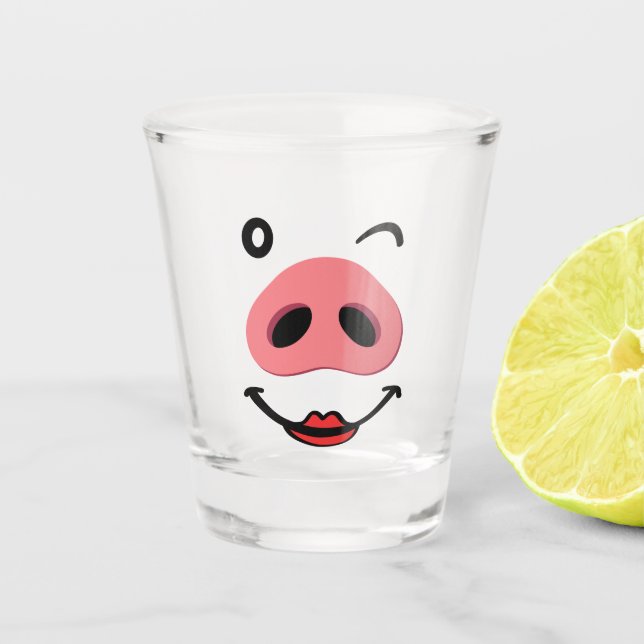 Pig nose happy face. Neus of a pig. Shot Glass (Front)