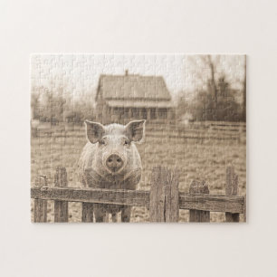 Pig on the Farm Vintage Style Jigsaw Puzzle