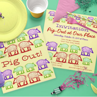 Pig Out at Our Place - BBQ Party Invitation