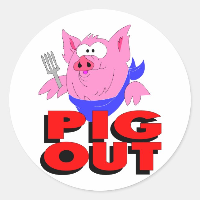 pig out classic round sticker (Front)