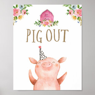 Pig Out Farm Animals Barnyard Girl Birthday Poster