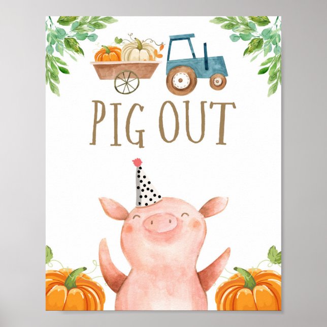 Pig Out Farm Animals Pumpkin Fall Boy Birthday Poster (Front)