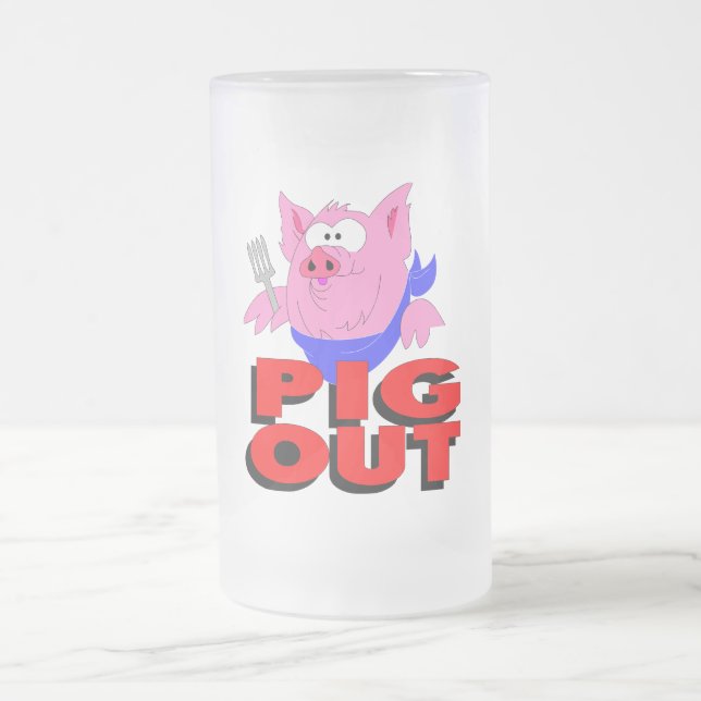 pig out frosted glass beer mug (Center)