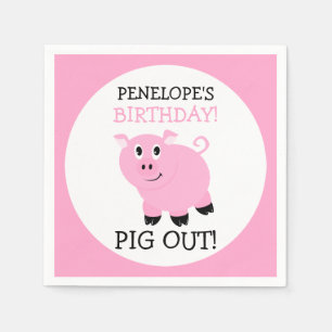 Pig Out It's A Party Personalised Pink Piggy Party Napkin