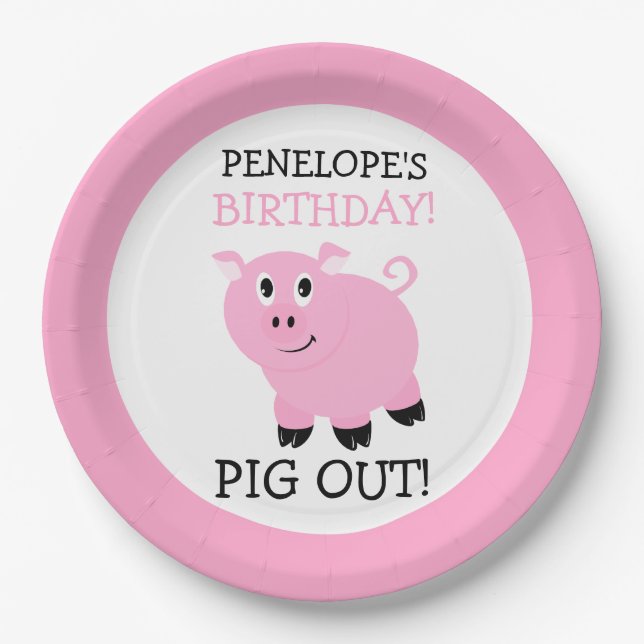 Pig Out It's A Party Pink Personalised Party Paper Plate (Front)