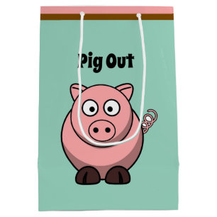 Pig Out Pink Pig Cartoon, Funny BBQ Hog Design Medium Gift Bag