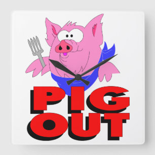 Pig out square wall clock