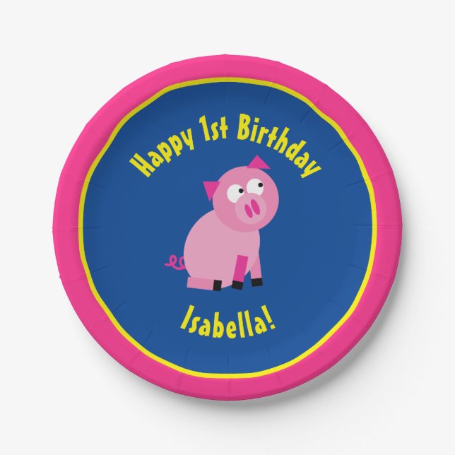 Pig Paper Plates Animal Birthday Party (Front)