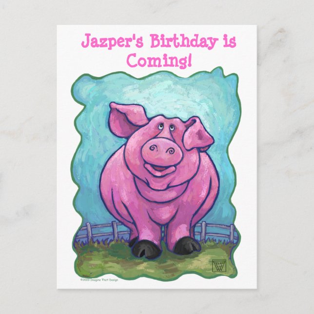 Pig Party Centre Announcement Postcard (Front)