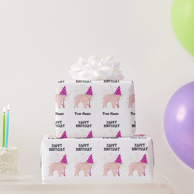 Pig Partying - Animals at Birthday Party Name Wrapping Paper (Party Gifts)