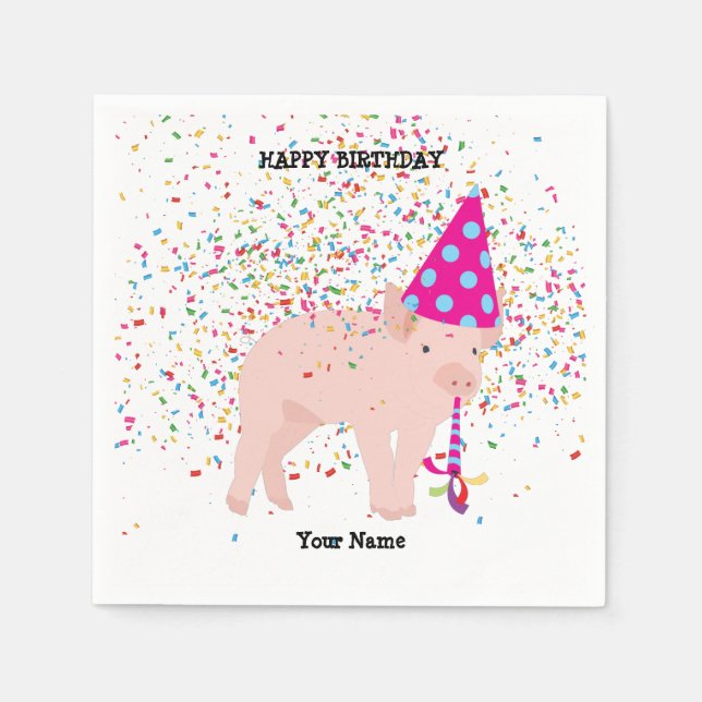 Pig Partying - Animals at Birthday Party Napkin (Front)