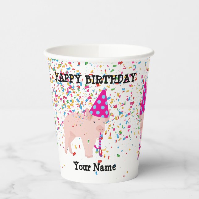 Pig Partying - Animals at Birthday Party  Paper Cups (Left)