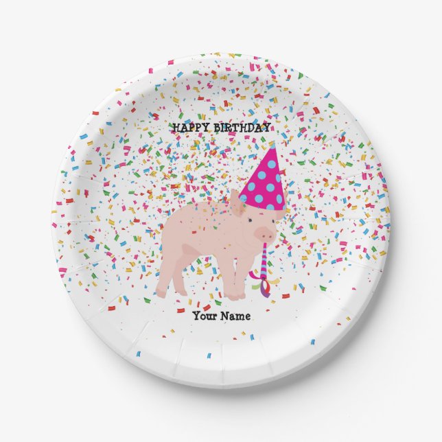 Pig Partying - Animals at Birthday Party Paper Plate (Front)