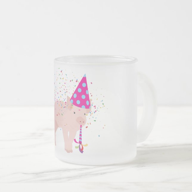 Pig Partying - Animals Having a Party Frosted Glass Coffee Mug (Front Right)