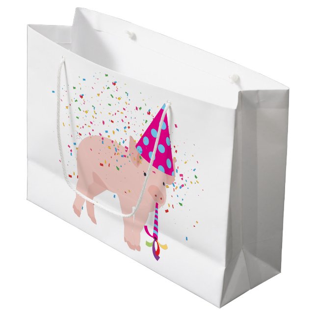 Pig Partying - Animals Having a Party Large Gift Bag (Front Angled)