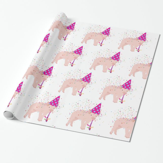 Pig Partying - Animals Having a Party Wrapping Paper (Unrolled)
