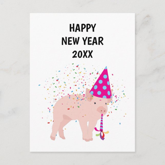 Pig Partying - Animals Holiday New Years Card (Front)
