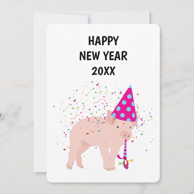 Pig Partying - Animals Holiday New Years Card (Front)
