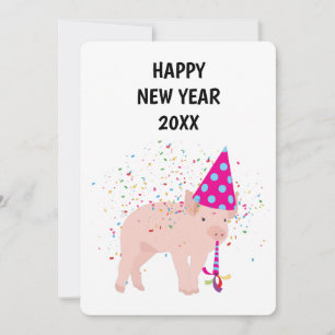 Pig Partying - Animals Holiday New Years Card