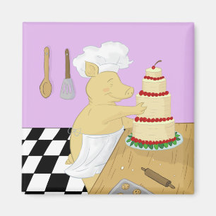 Pig Pastry Chef Refrigerator Magnet