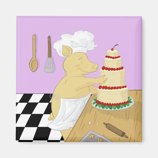 Pig Pastry Chef Refrigerator Magnet (Front)