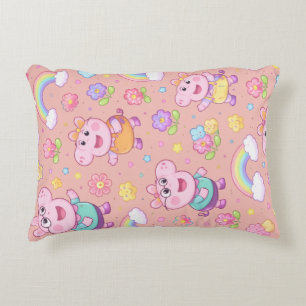 Pig Pattern Throw Pillow   Kawaii Cartoon Animal 