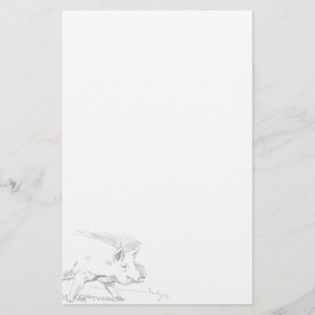 Pig Pencil Drawing Stationery (Front)