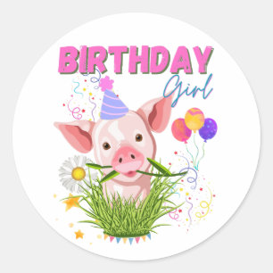 Pig Piggy Birthday Pink Girl Animals Lovers  Classic Round Sticker
